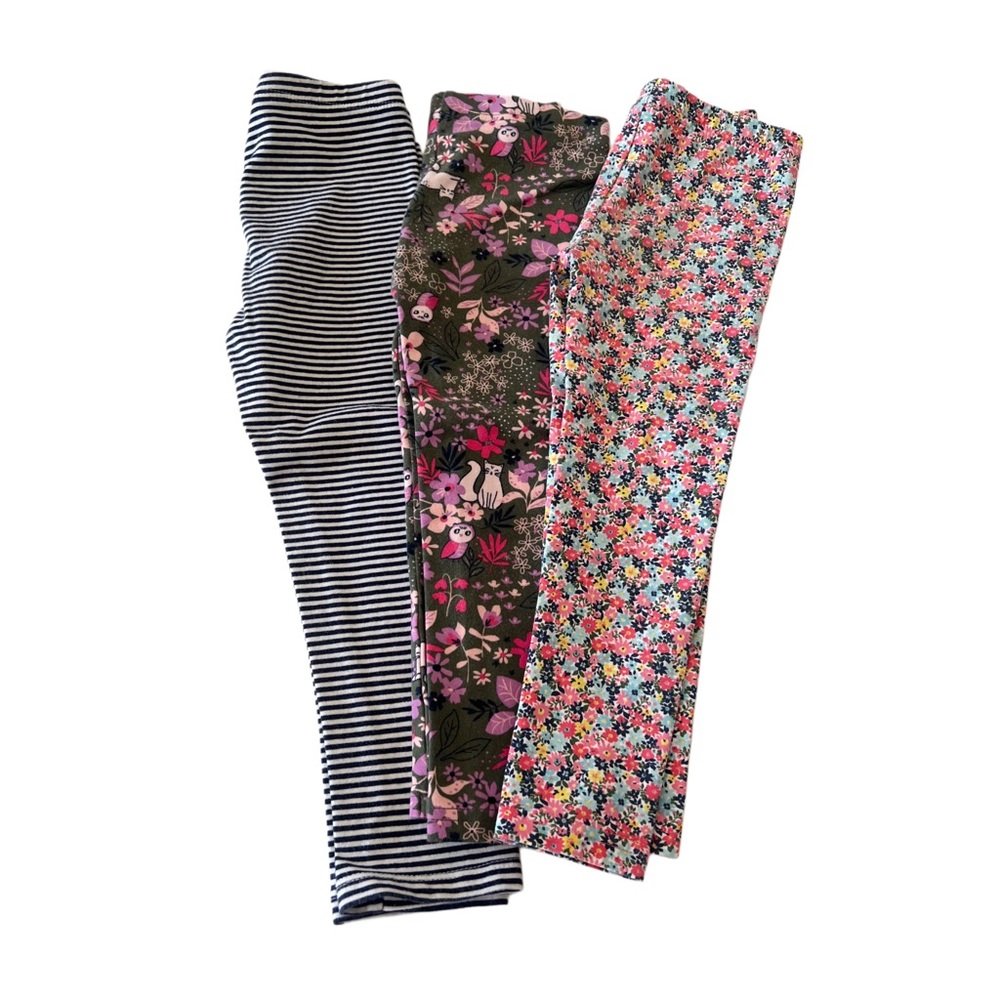 Girls' Leggings Bundle - Black Stripe, Pink Floral, Multi Floral | 3T